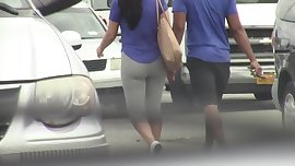 candids - nice thick ass booty tight gray yoga pants